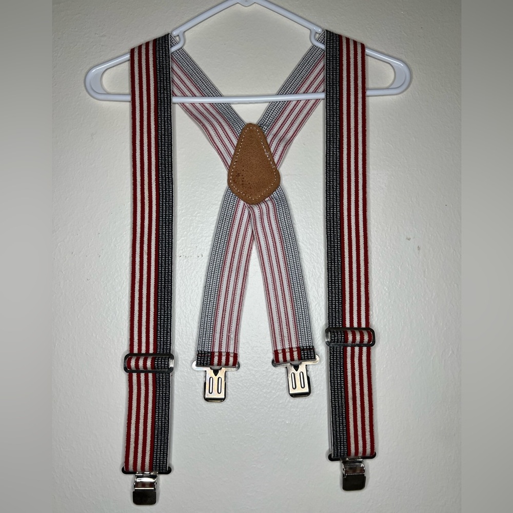 Vtg Suspenders USA Flag  Cowhide Rockabilly Farm Workwear Patriot Grunge Patriot